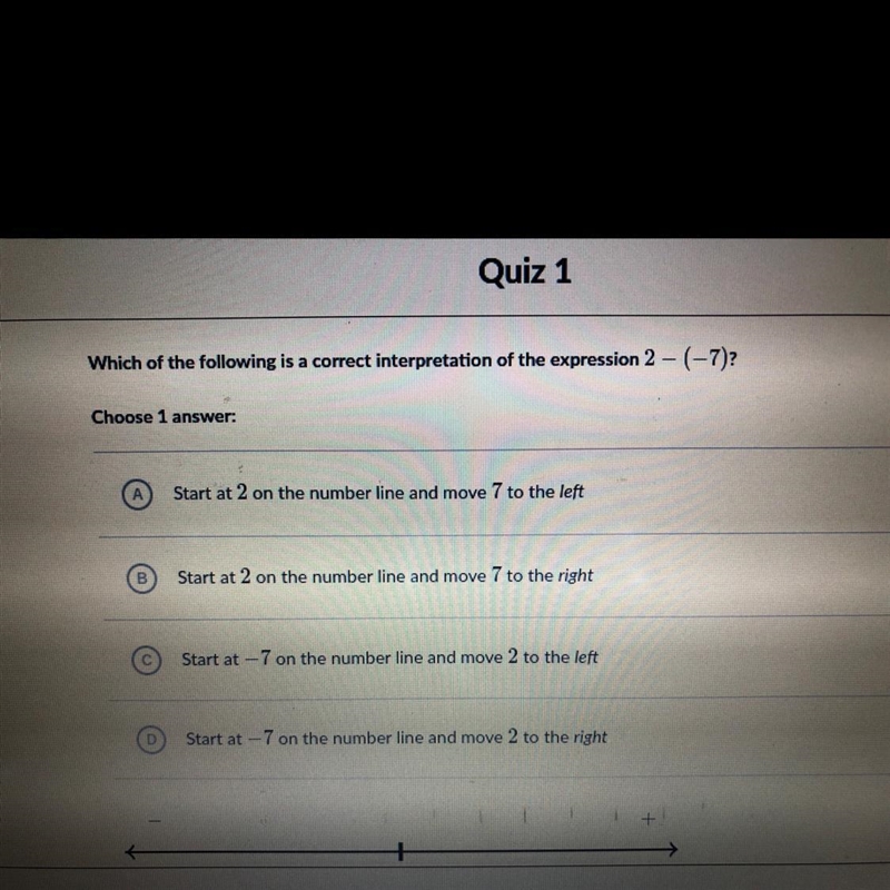 Which of the following expressions is a correct interpretation of the expression 2-(-7) PLEASE-example-1