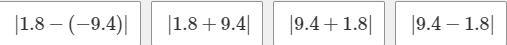 Which expression represents the distance between 1.8 and 9.4 on the number line? Drag-example-1