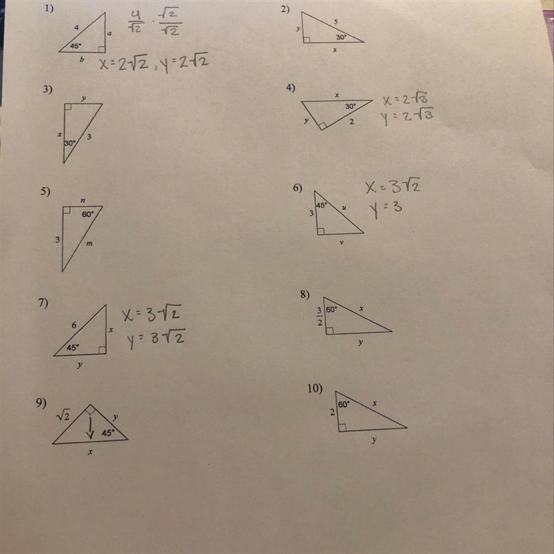 Special right triangles find the missing side lengths. Leave your answers as radicals-example-1