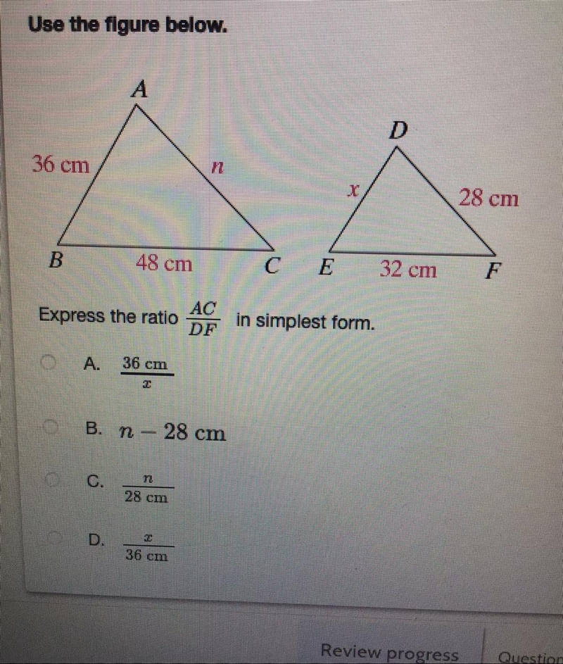 Express the ratio AC/DF in simplest form-example-1