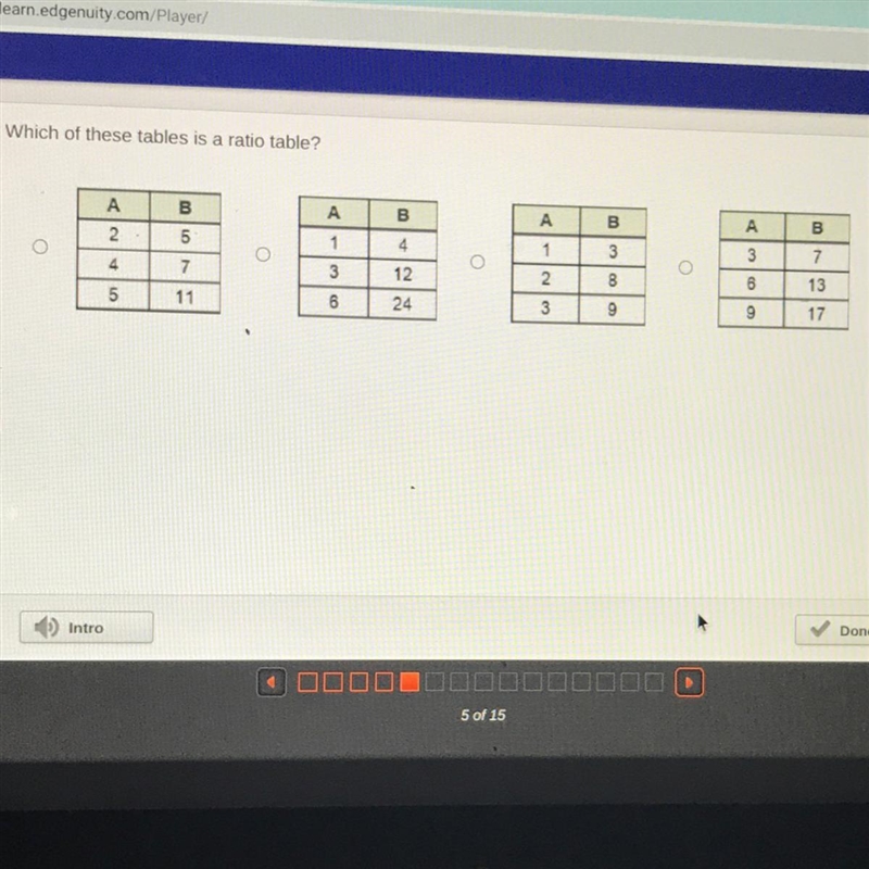 Which of these tables is a ratio table?-example-1