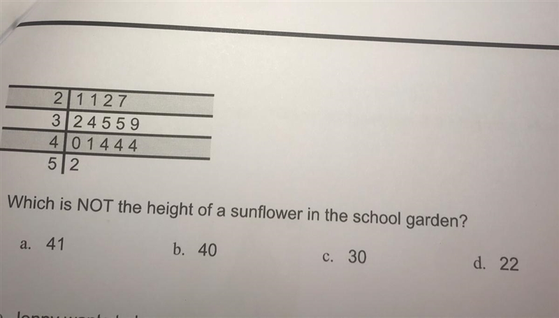 The stem-and-leaf plot below shows the height of 15 sunflowers grown in the school-example-1