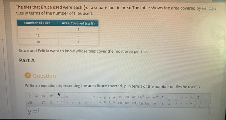 [PLEASE HELPP] write an equation that represents the area Bruce covered (y) in terms-example-1