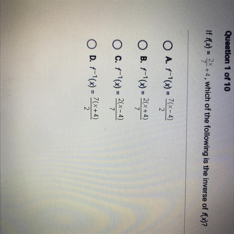 If f(x) = 2x +4, which of the following is the inverse of f(x)-example-1