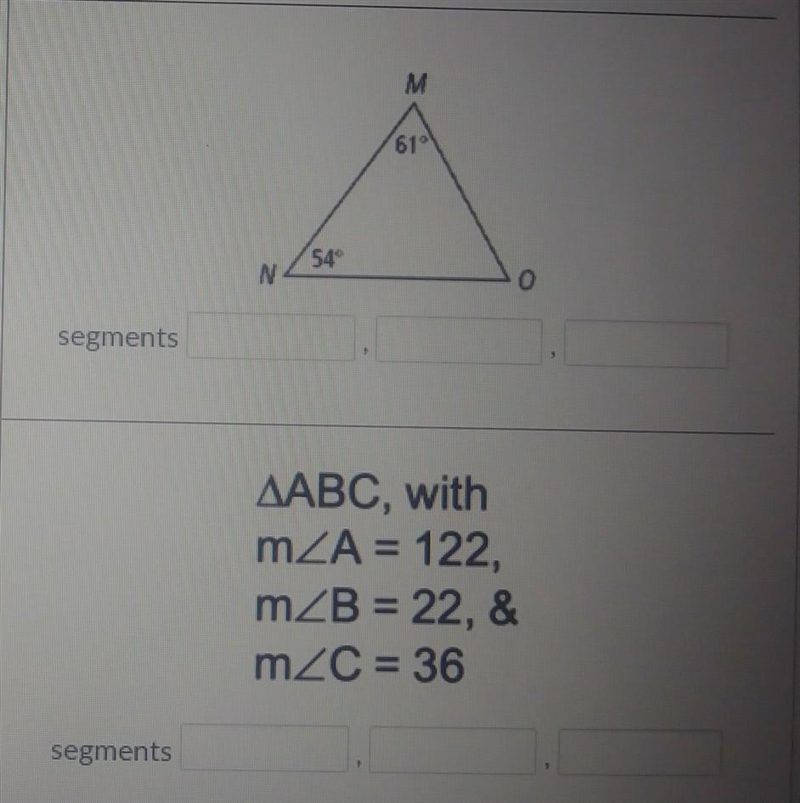 List the sides of each triangle in order from SHORTEST to LONGEST.​-example-1