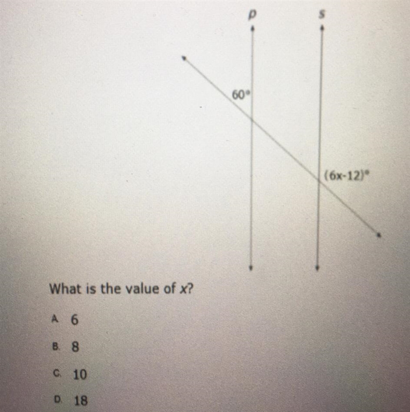 In the figure below, lines p and s are parallel.-example-1