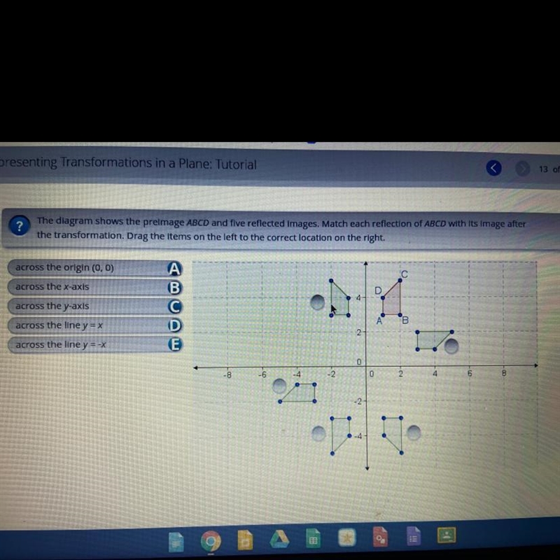 The diagram shows the preimage ABCD and five reflected images. Match each reflection-example-1