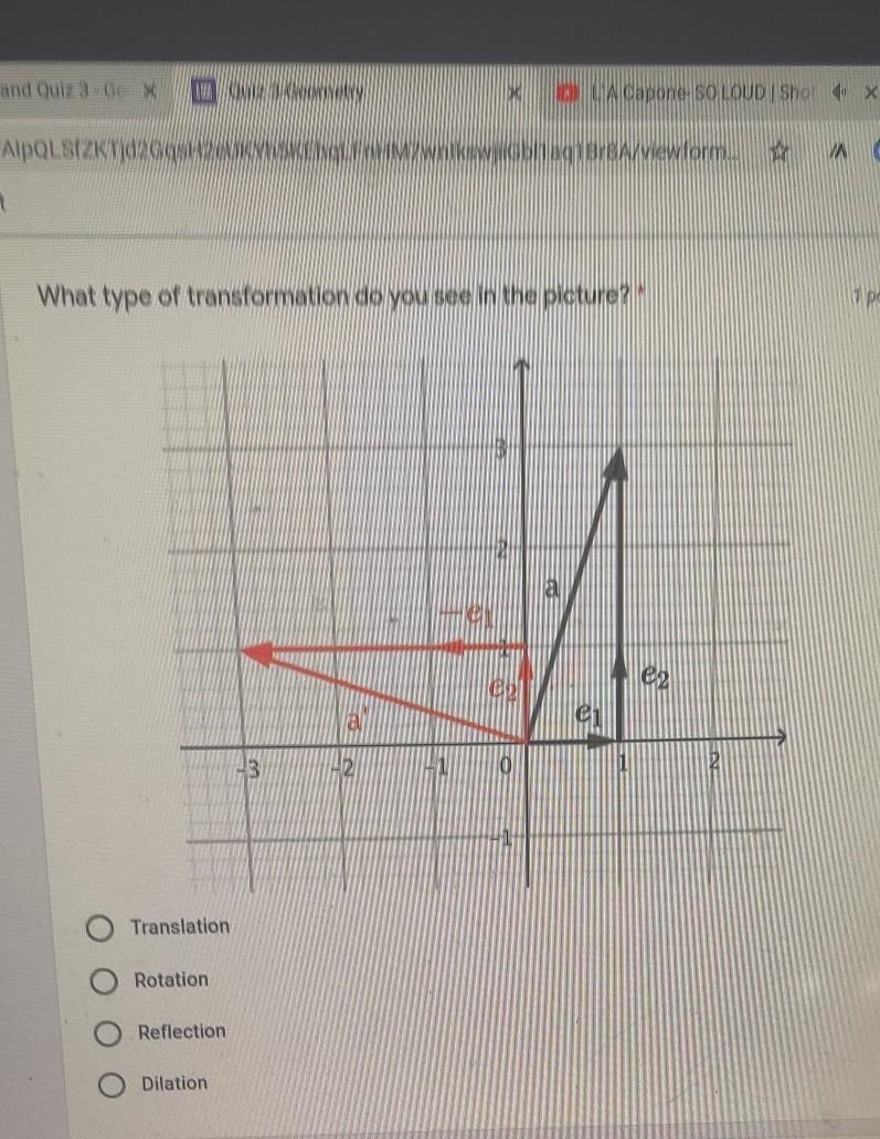 What type of transformation do you see in the picture? * A. Translation B. Rotation-example-1