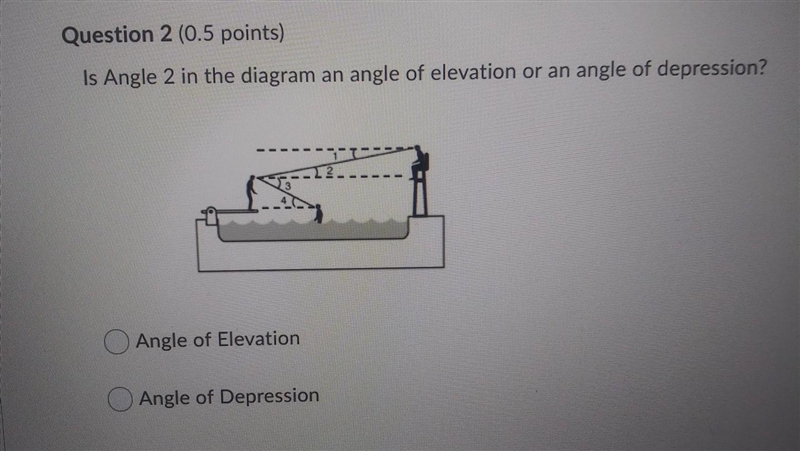 Is angle 2 in the diagram and angle of elevation or an angle of depression​-example-1