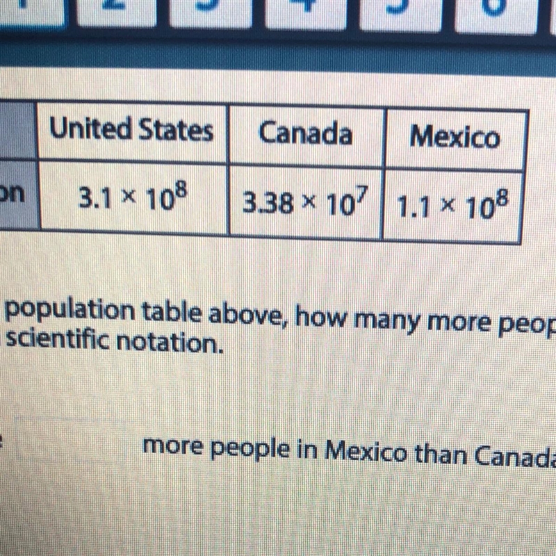 using the population table above, how many people live in mexico than in canada enter-example-1