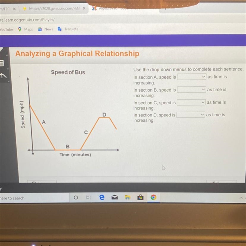 Analyzing a Graphical Relationship Speed of Bus Use the drop-down menus to complete-example-1