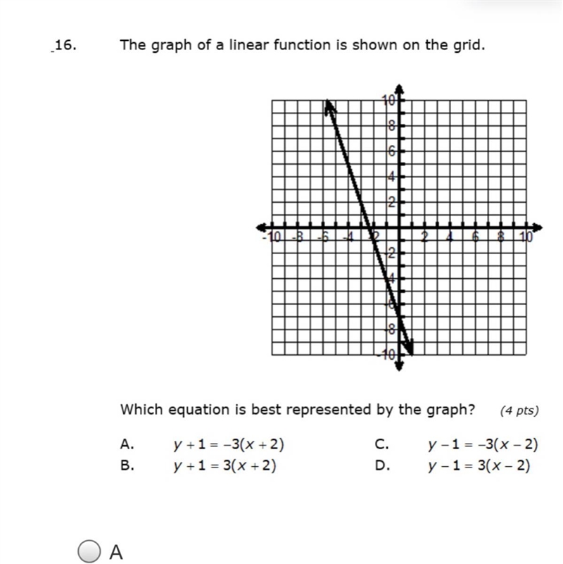 The graph of a linear function is shown on the grid-example-1