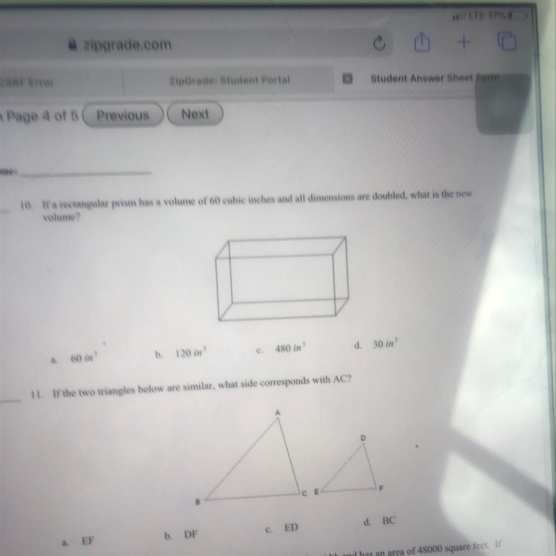 10. If a rectangular prism has a volume of 60 cubic inches and all dimensions are-example-1