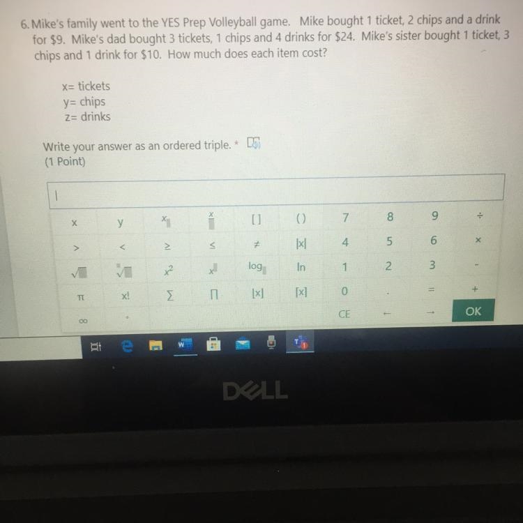 6. Mike's family went to the YES Prep Volleyball game. Mike bought 1 ticket, 2 chips-example-1