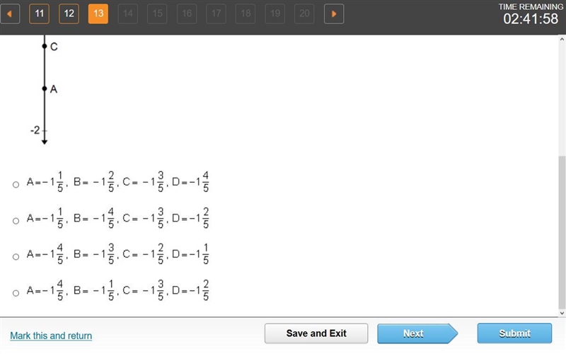 Which gives the correct values for points A, B, C, and D? A number line going from-example-2