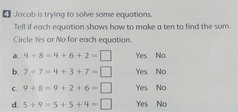 Jacob is trying to solve some equations. Tell if each equation shows how to make a-example-1