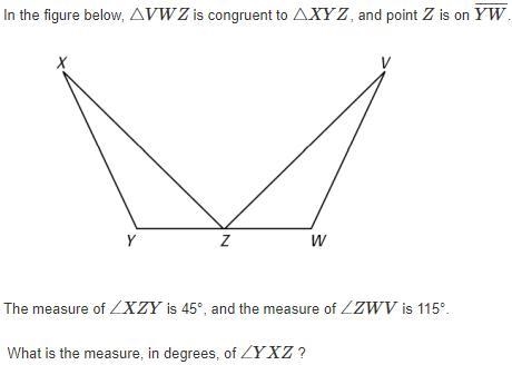 HELP PLS!! What is the measure, in degrees, of angle YXZ??-example-1