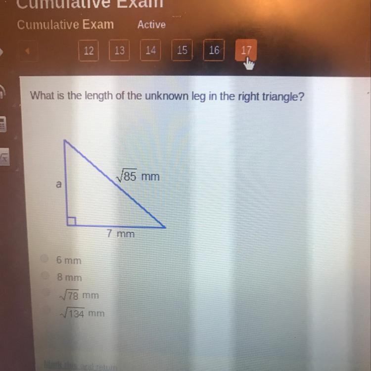 What is the length of the unknown leg-example-1