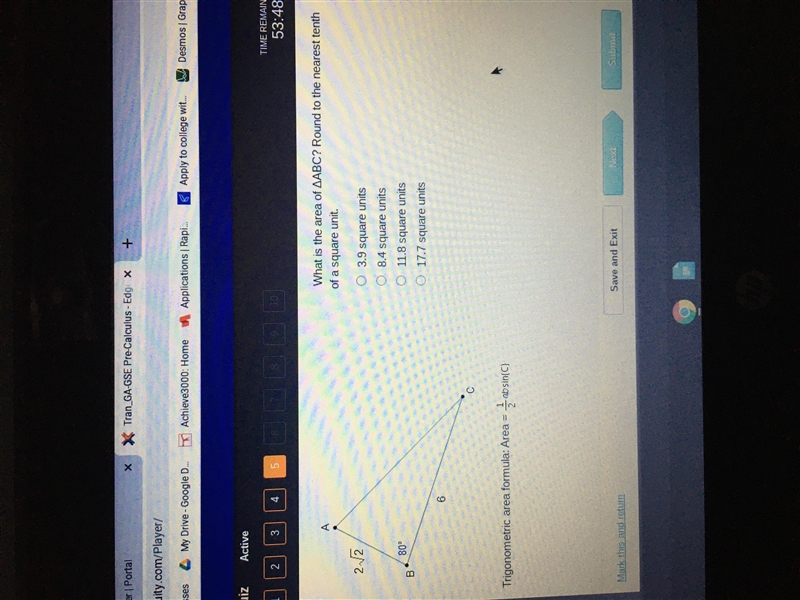 What is the area of ABC? Round to the nearest tenth of a square unit.-example-1