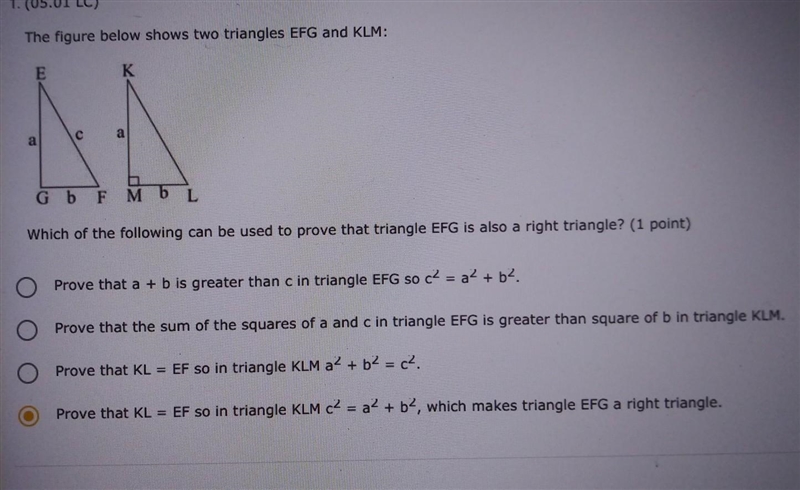 Figure below shows two triangles EFG and KLM​-example-1