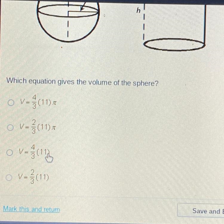 Please help.. A sphere and a cylinder have the same radius and height. The volume-example-1