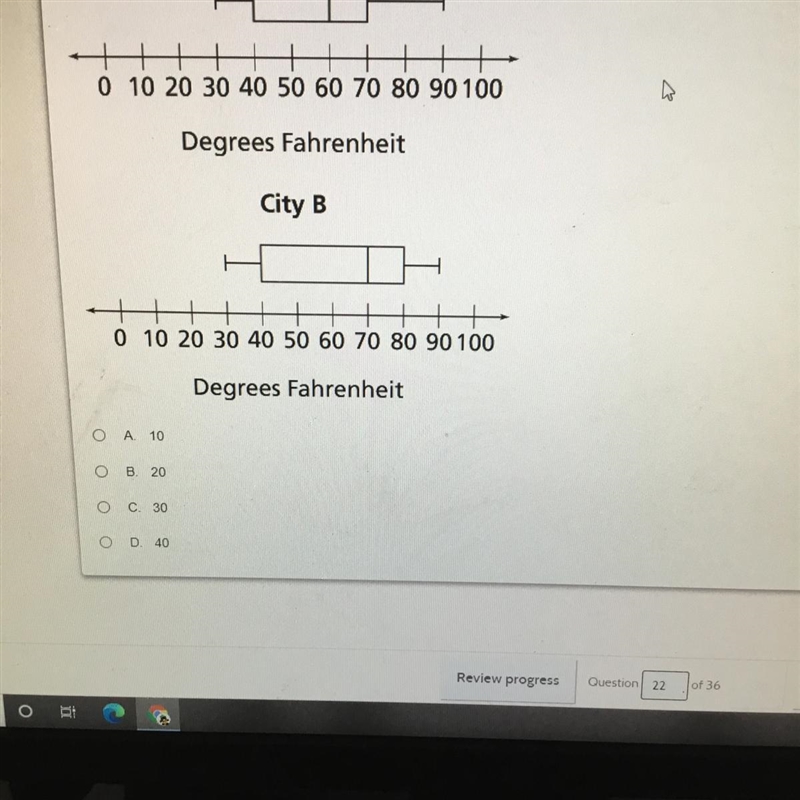 Which is the interquartile range for the city that has the greater variability in-example-1