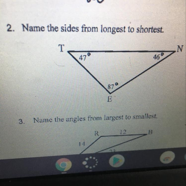 Question 2 name the sides from longest to shortest-example-1