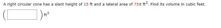 Trying to find volume of a right circular cone.-example-1