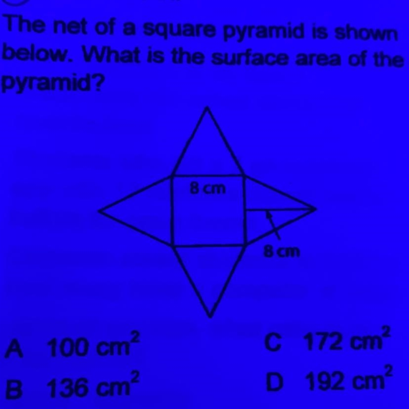 The net of a square pyramid is shown below. What is the surface area of the pyramid-example-1