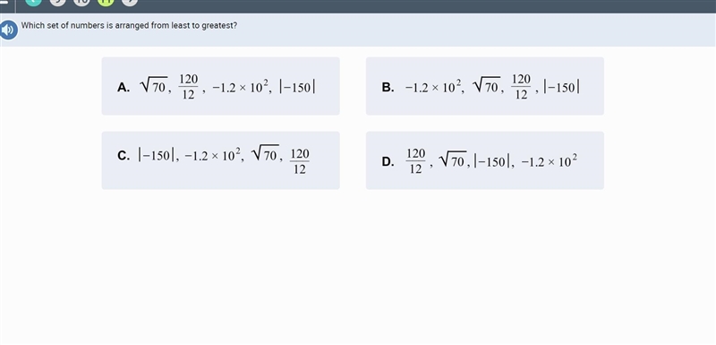 Which set of numbers is arranged from least to greatest?-example-1