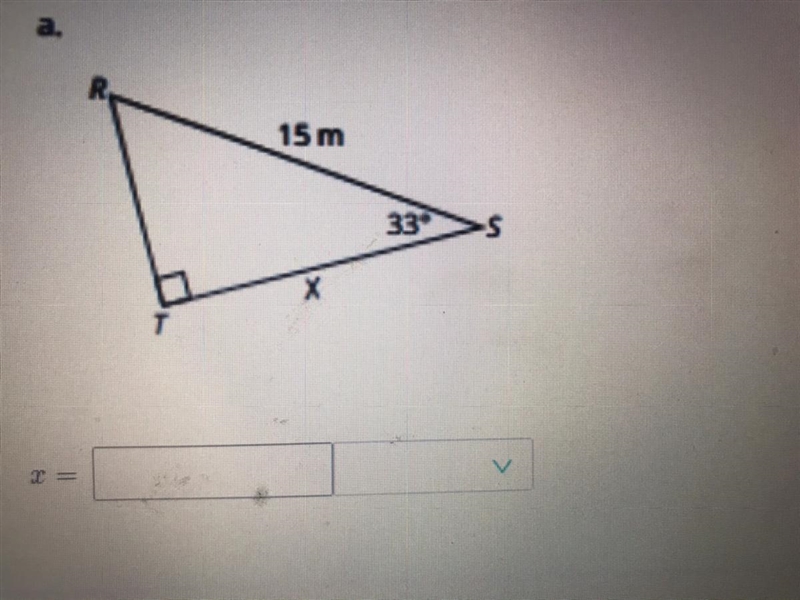 Use the cosine ratio or the inverse cosine to solve for x. Round your answer to the-example-1