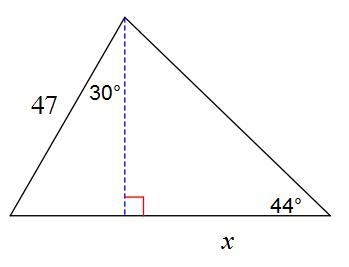 Find the length of the side labeled x. Round intermediate values to the nearest tenth-example-1