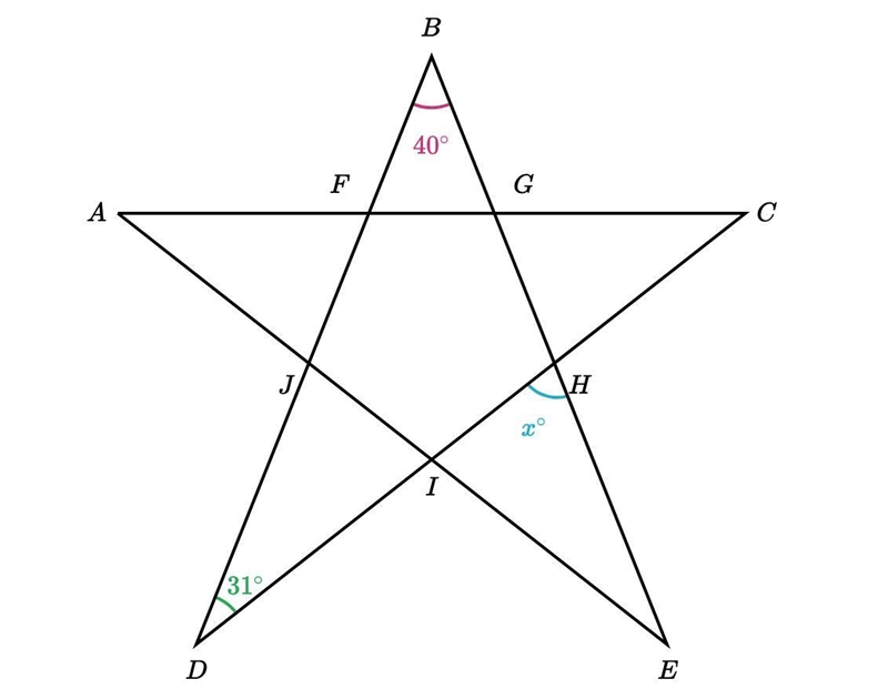 What is the measure of \blueD{\angle x}∠xstart color #11accd, angle, x, end color-example-1