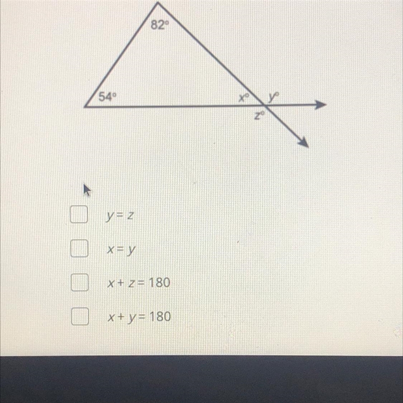 Which of the following statements are true? Select all that apply. A triangle is shown-example-1