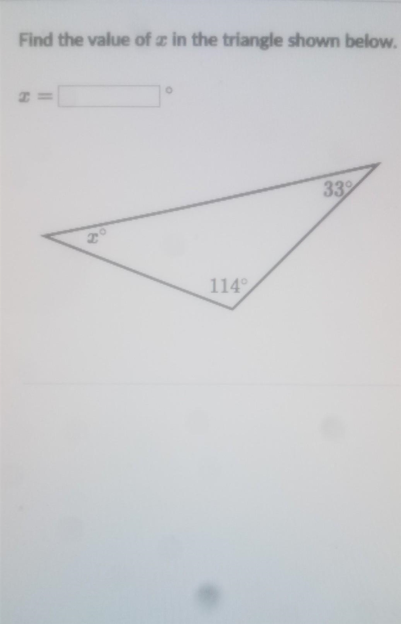 Find the value of x in the triangle shown below ​-example-1