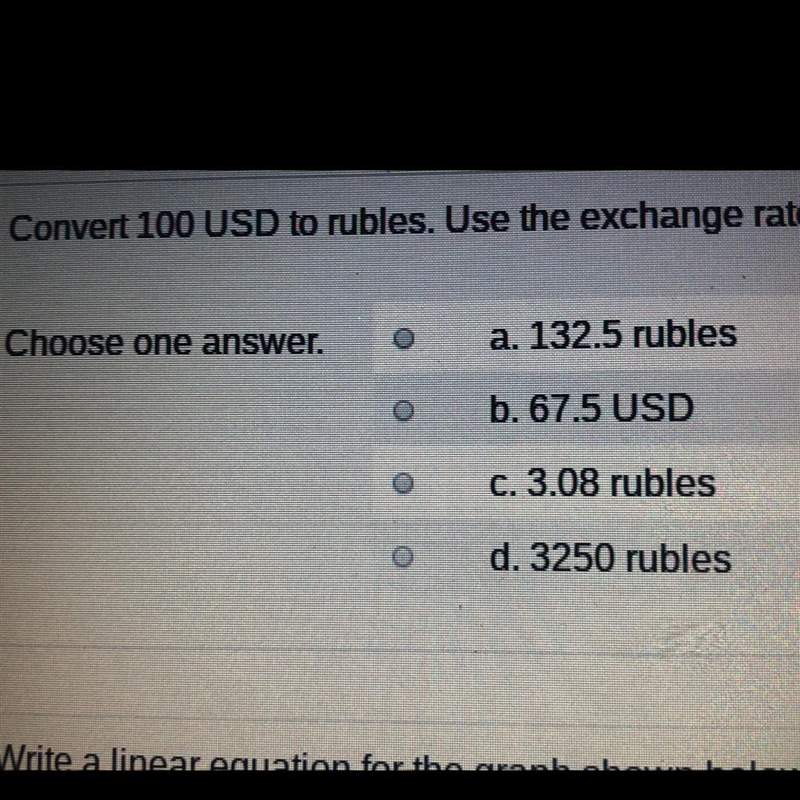 Convert 100 USD to rubles. Use exchange rate, where 1 USD equals 32.5 rubles.-example-1