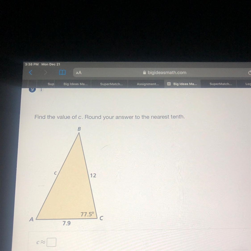 Find the value of c. Round your answer to the nearest tenth. HELP ME PLEASE-example-1