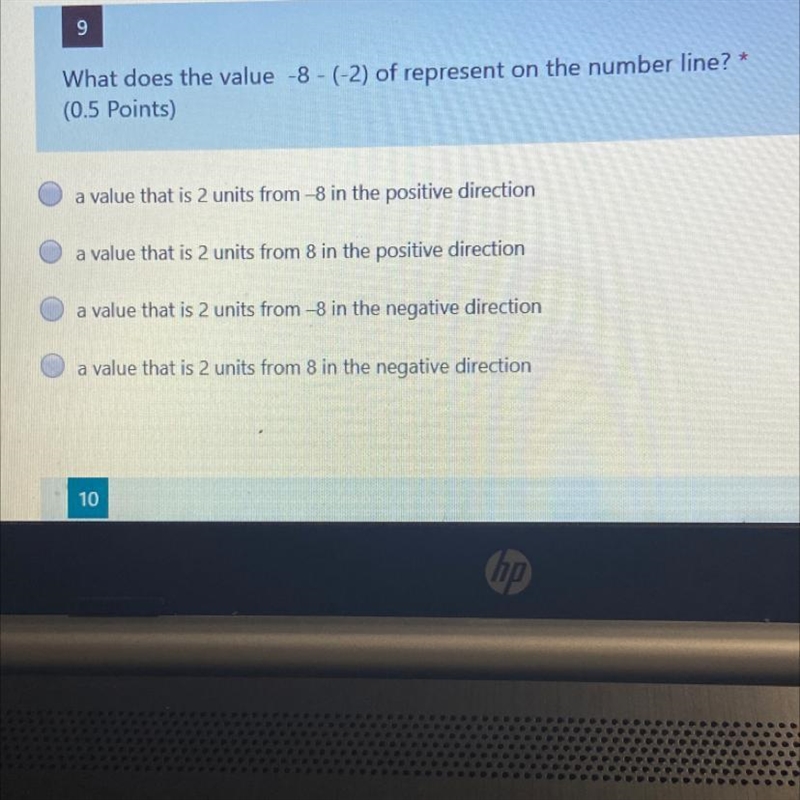 What does the value -8-(-2) of represent on the number line ? 1. A value that is 2 units-example-1