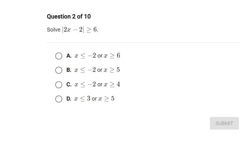 PLEASE HELP!! solve |2x-2| ≥6.-example-1