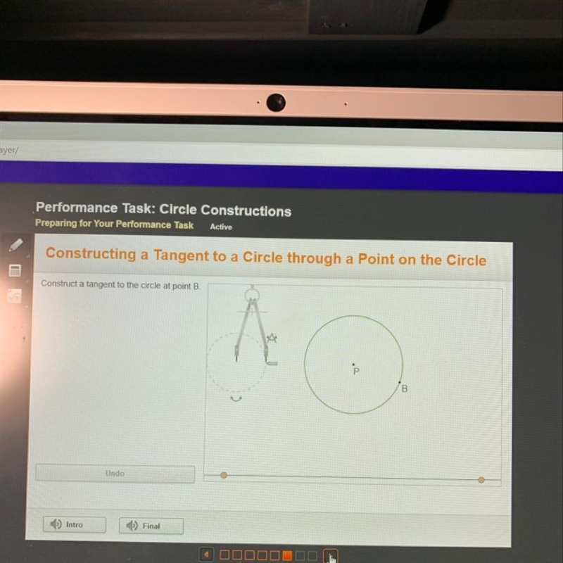 Construct a tangent to the circle at point B.-example-1