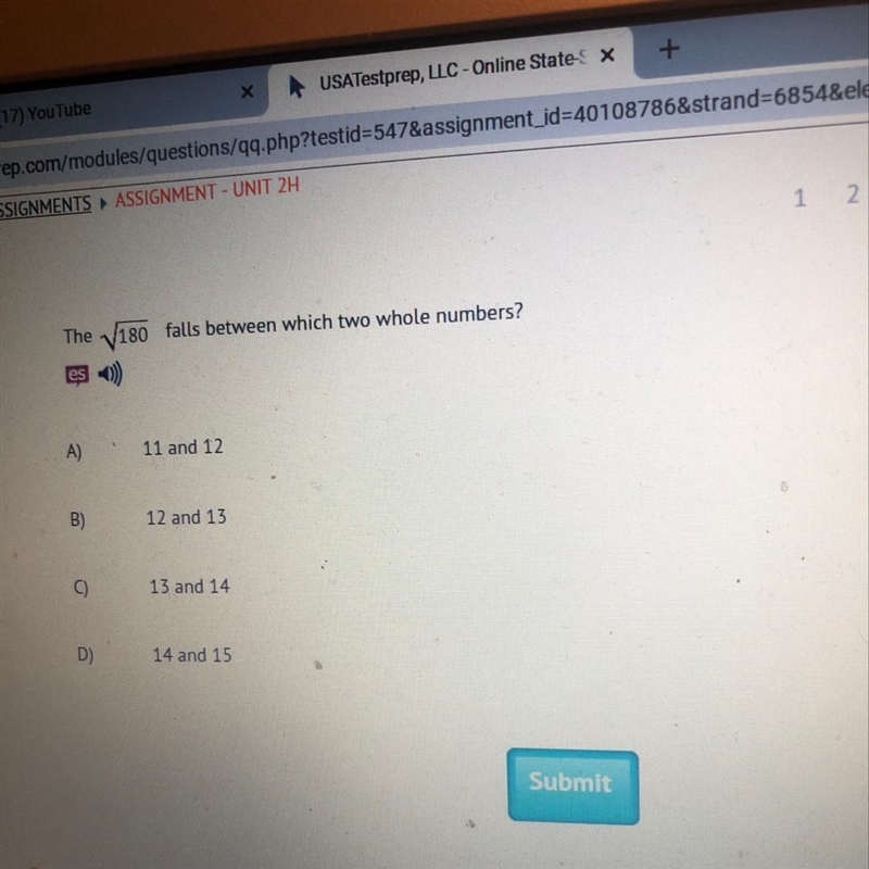 The V180 falls between which two whole numbers? 11 and 12 12 and 13 13 and 14 14 and-example-1