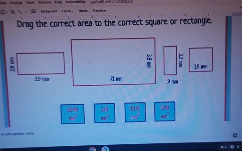 HELP ME ASAPP!! Drag the correct area to the coreect square or rectangle. ​-example-1