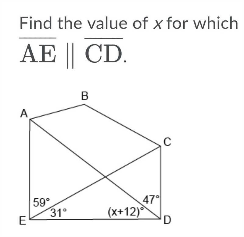 Find the value of x for which A.31 B.43 C.121 D.47-example-1