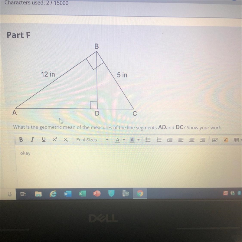 What is the geometric mean of the measures of the segments AD and DC? Show your work-example-1