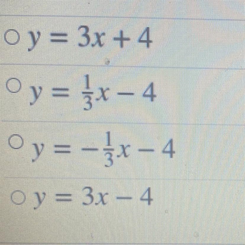 Find the equation of the line with slope of 3 and y-intercept of -4.-example-1