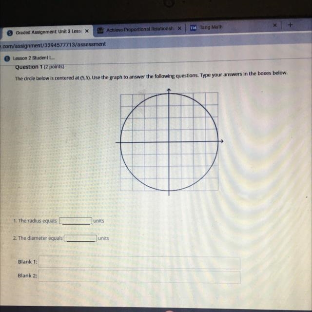 1. The radius equals units 2. The diameter equals units-example-1