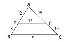 ∆AXY ∼ ∆ABC. What is the value of x? Any help? Select one: a. 10 1/5 b. 28 1/3 c. 11 1/3 d-example-1