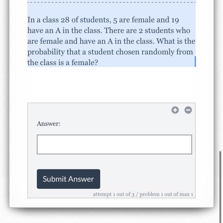 In a class 28 of students, 5 are female and 19 have an A in the class. There are 2 students-example-1