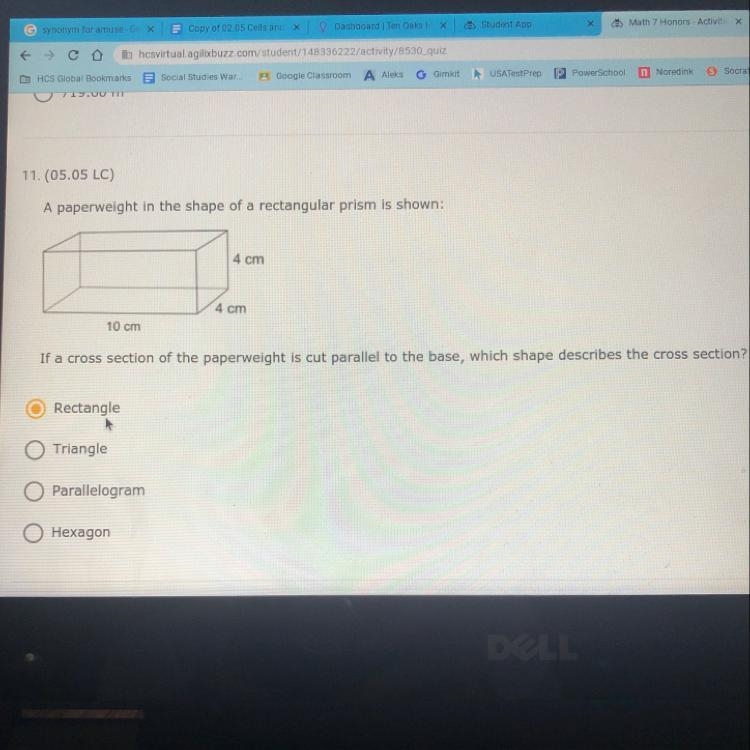 If a cross section of the paperweight is cut parallel to the base, which shape describes-example-1