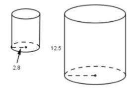 Are the two cylinders similar? The diagrams are not drawn to scale. (2.8, 12.5)-example-1